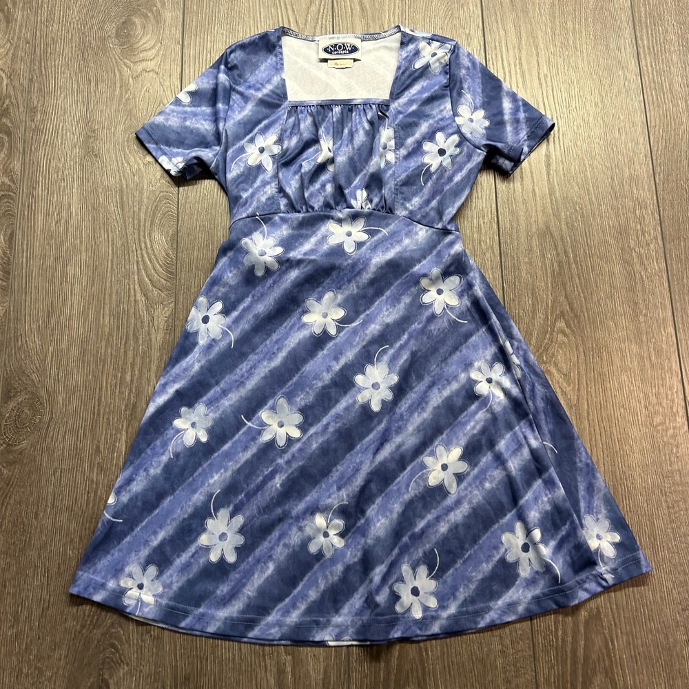 NOW Concepts Womens Y2K Blue Floral Square Neck Empire Waist Mini Dress Size 10